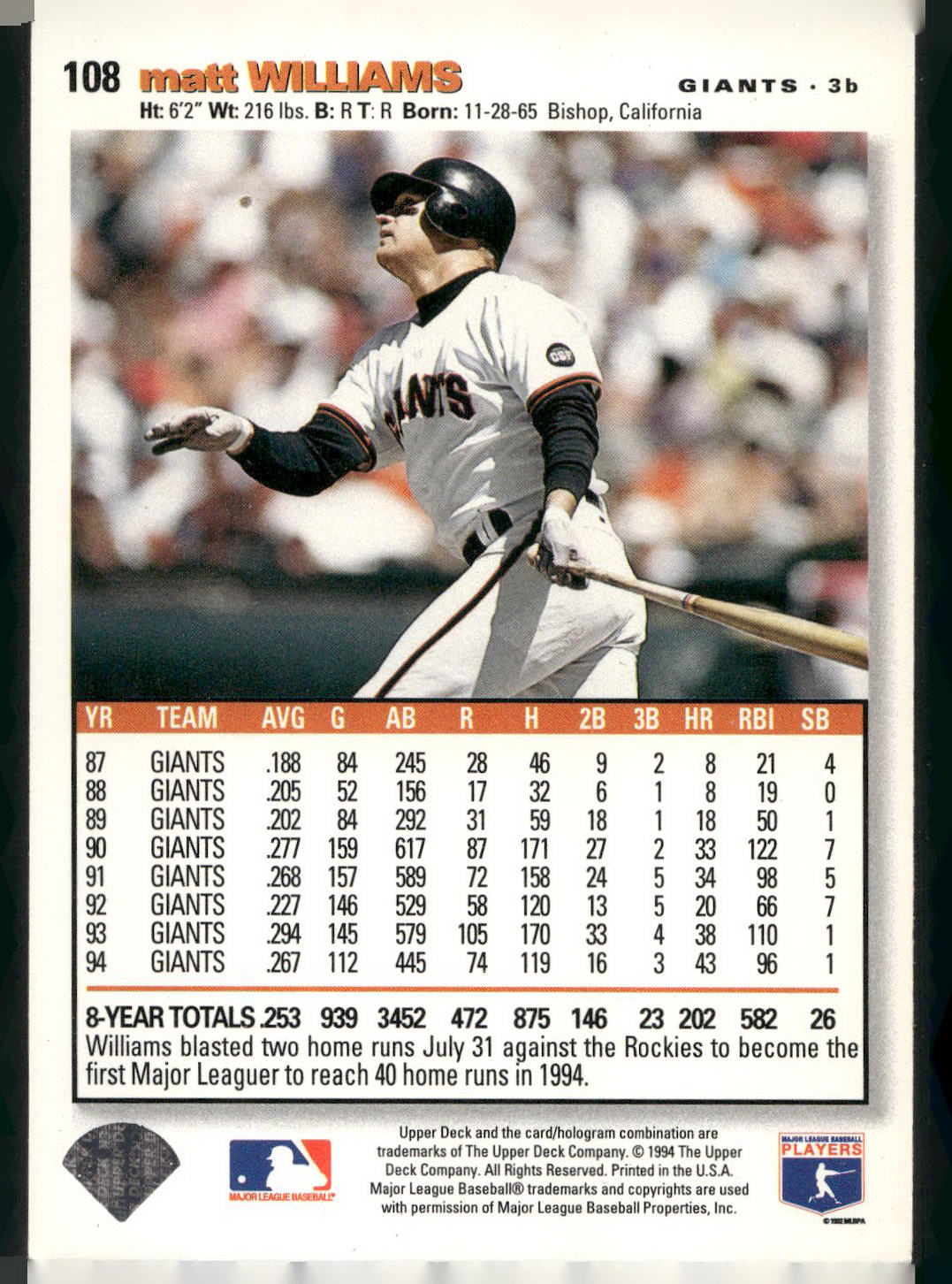 1995 Collector's Choice SE #108 Matt Williams