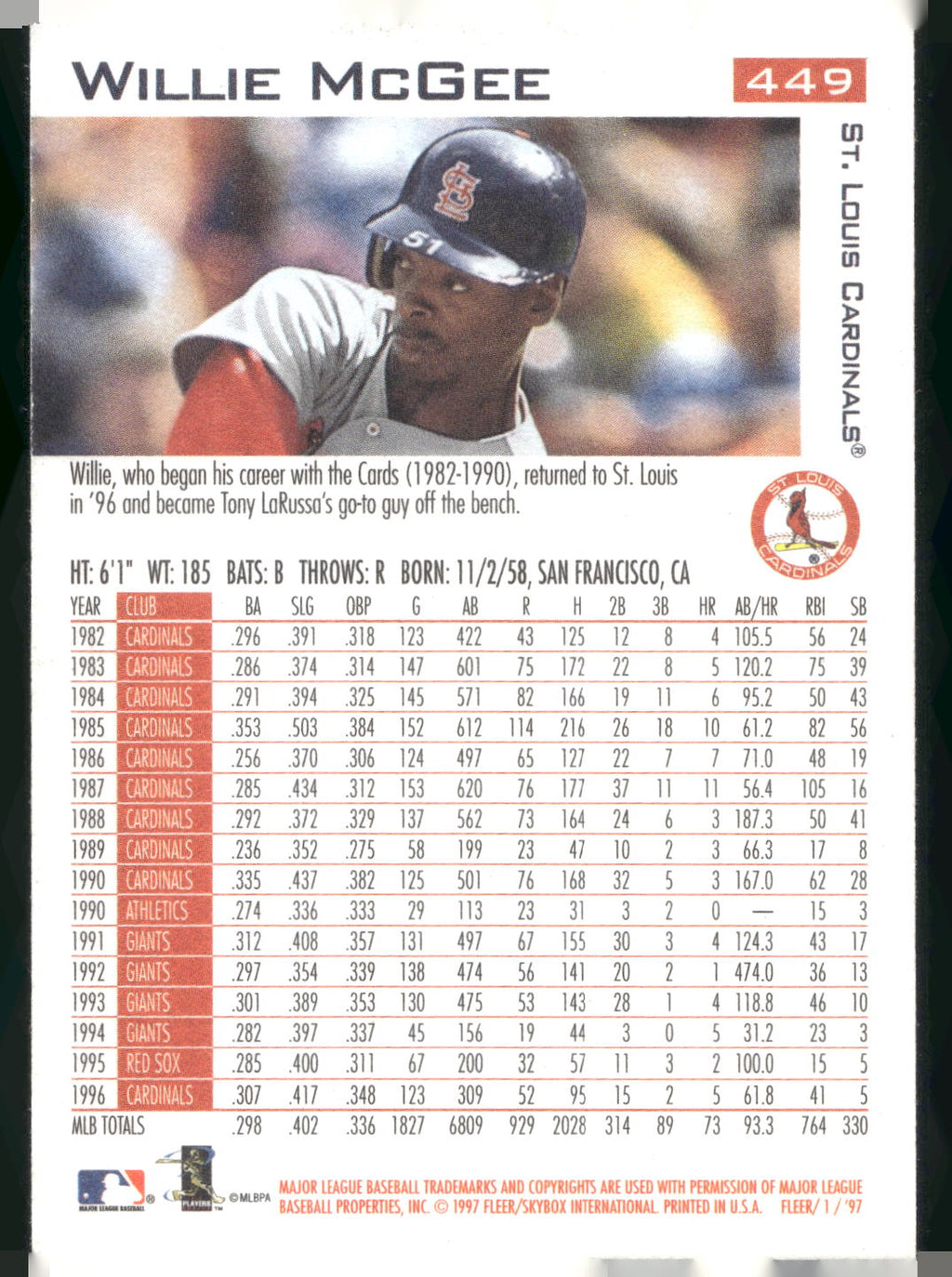 1997 Fleer #449 Willie McGee