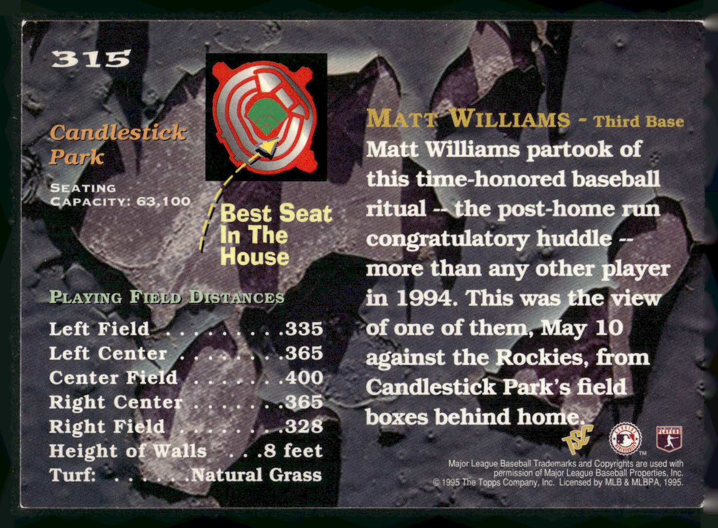 1995 Stadium Club #315 Matt Williams