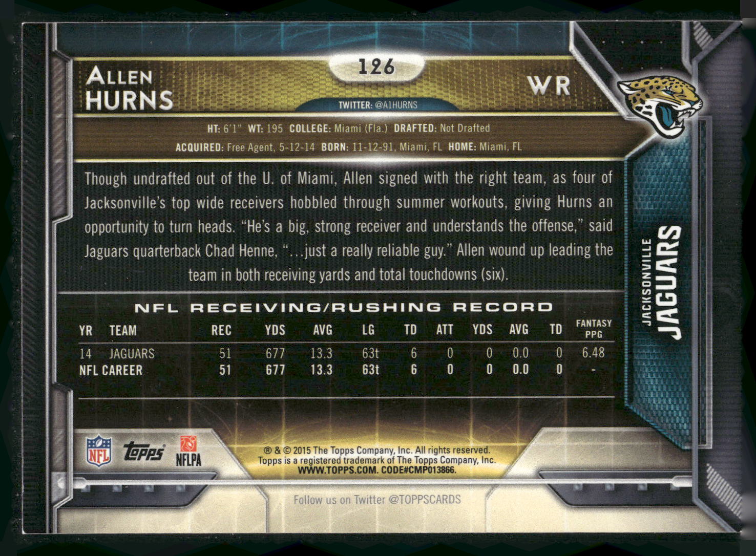 2015 Topps #126 Allen Hurns