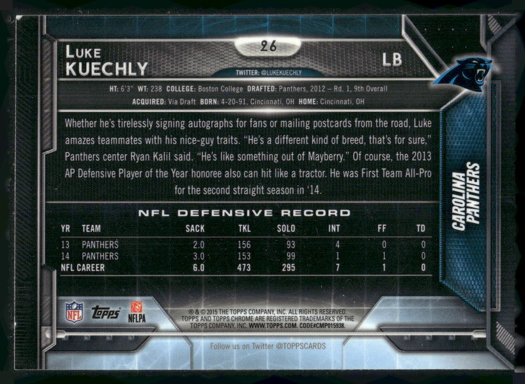 2015 Topps Chrome #26 Luke Kuechly