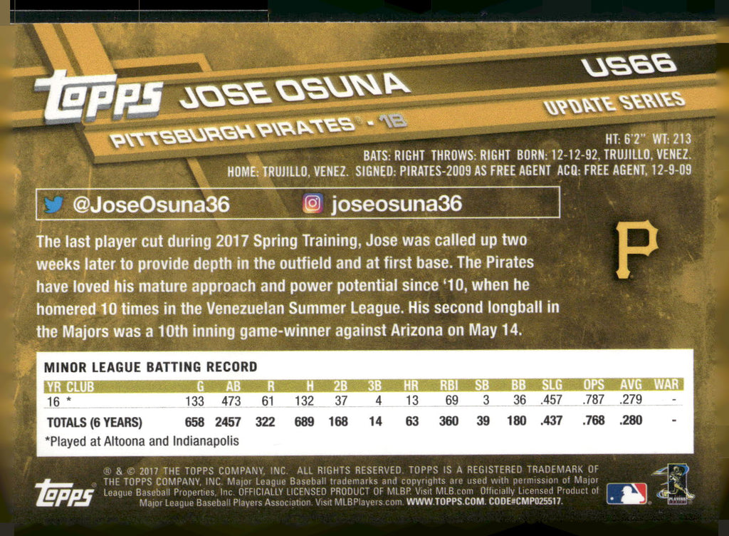 2017 Topps Update #US66 Jose Osuna