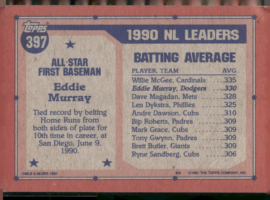 1991 Topps #397 Eddie Murray