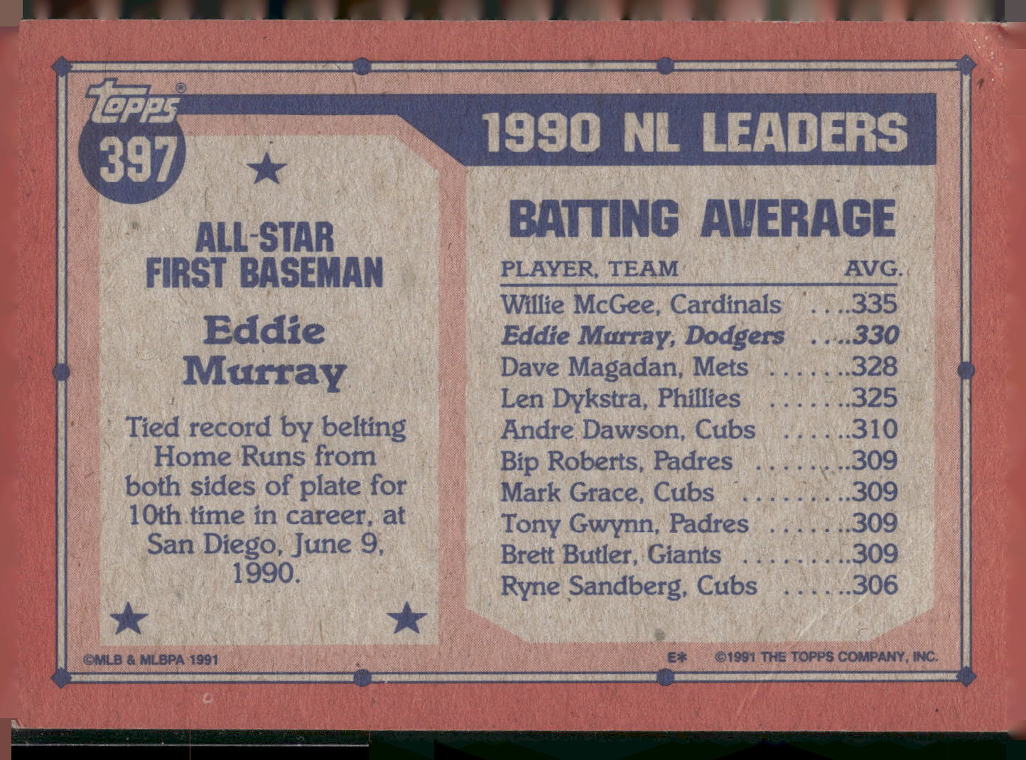 1991 Topps #397 Eddie Murray