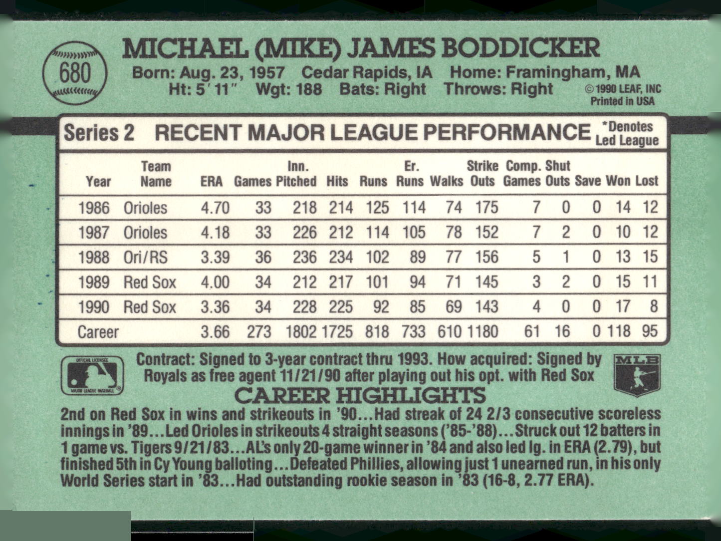 1991 Donruss #680 Mike Boddicker