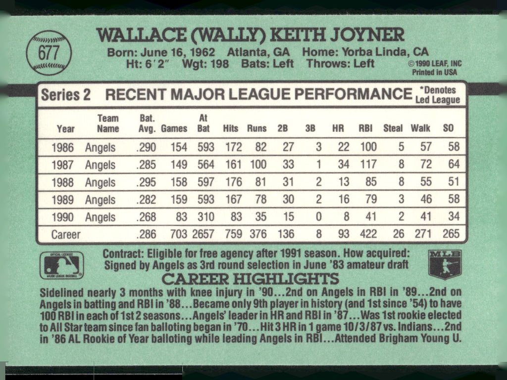 1991 Donruss #677 Wally Joyner