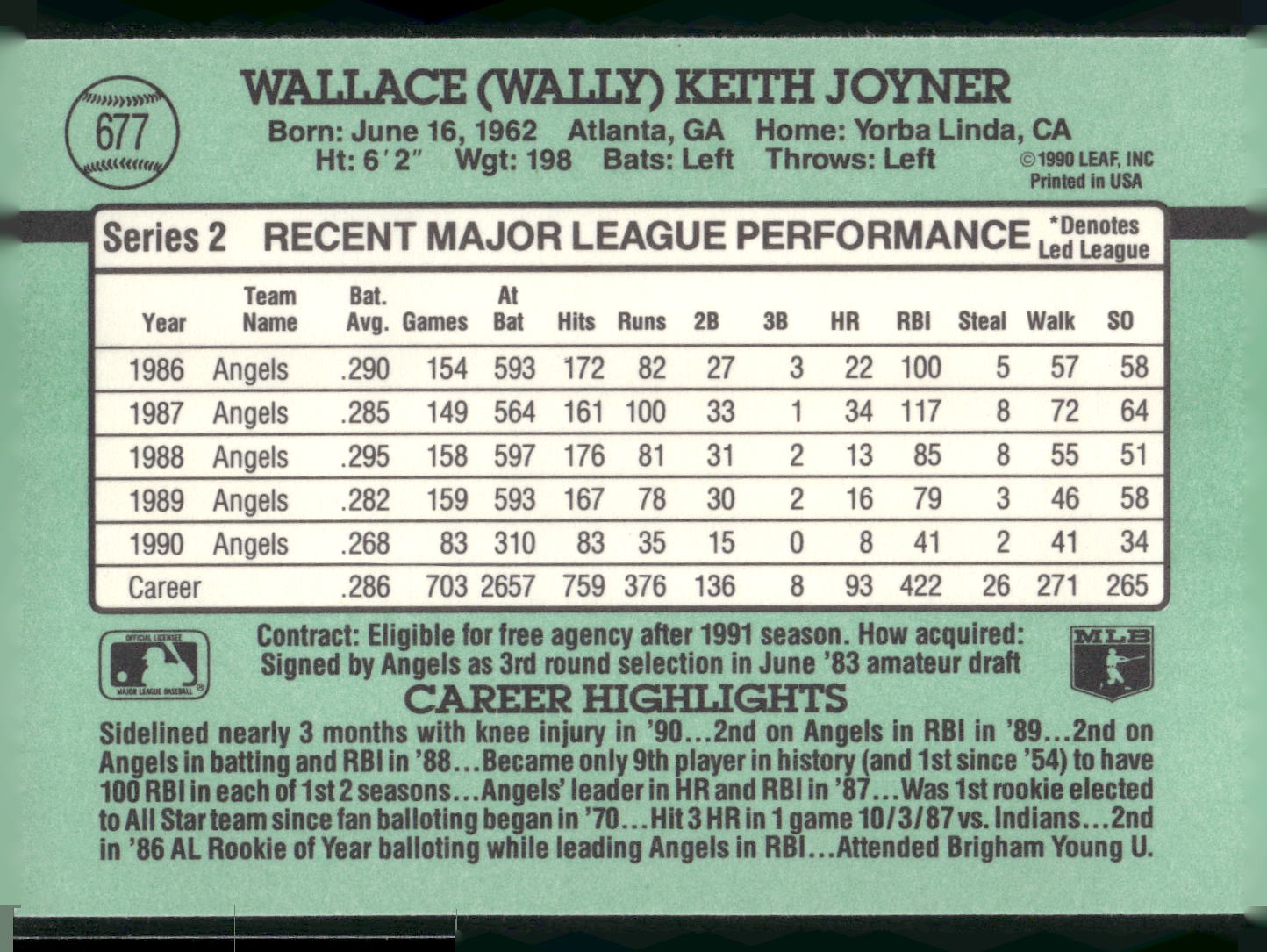 1991 Donruss #677 Wally Joyner