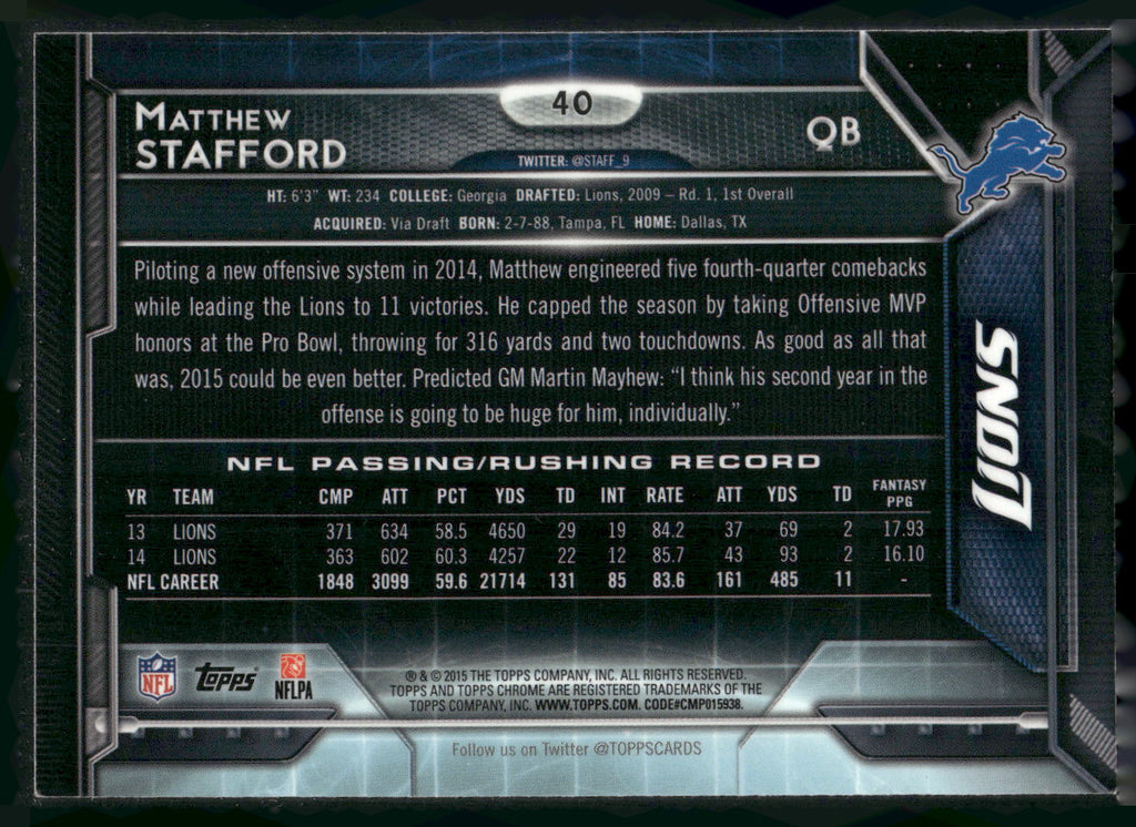 2015 Topps Chrome #40 Matthew Stafford