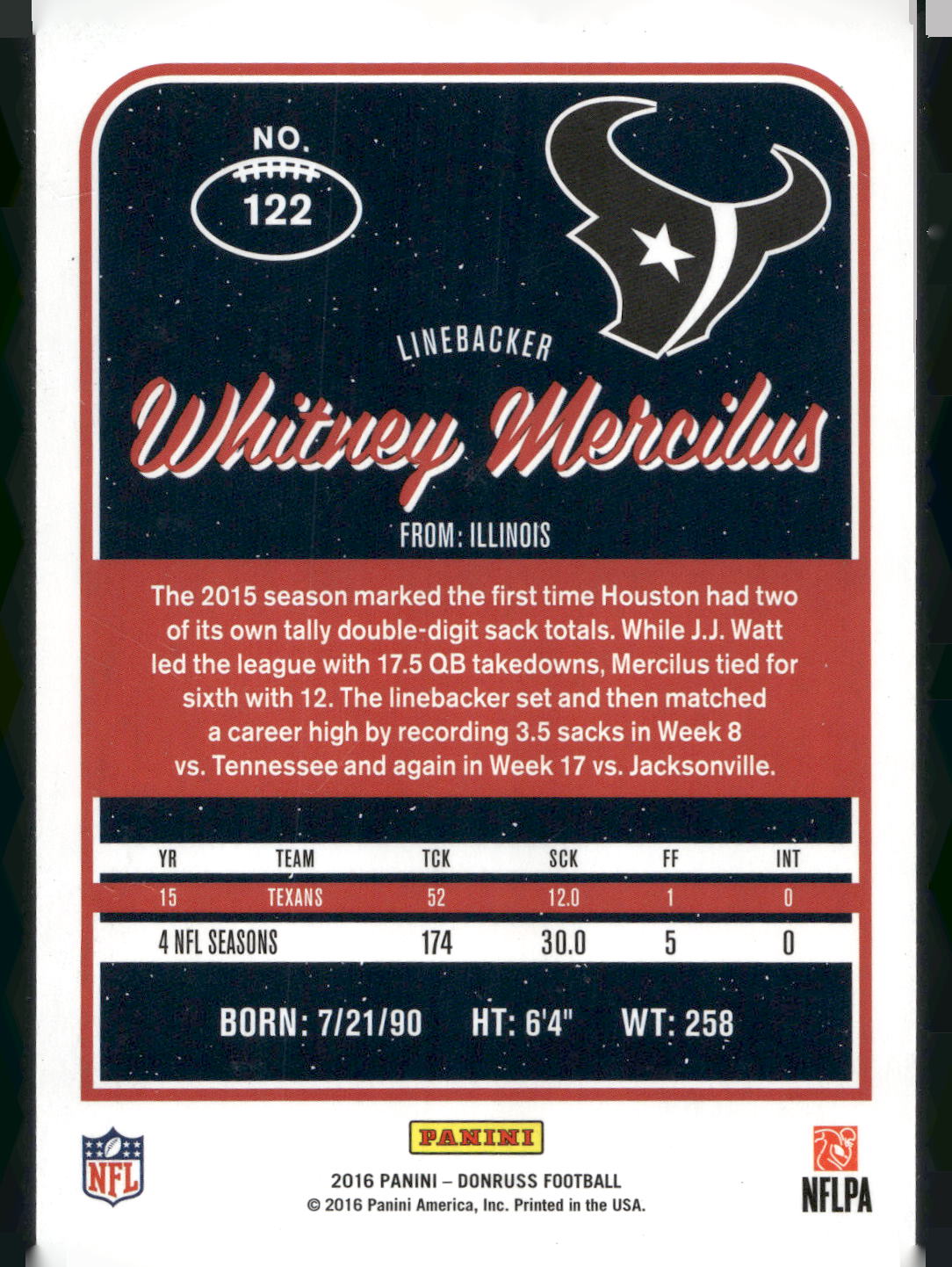 2016 Donruss #122 Whitney Mercilus