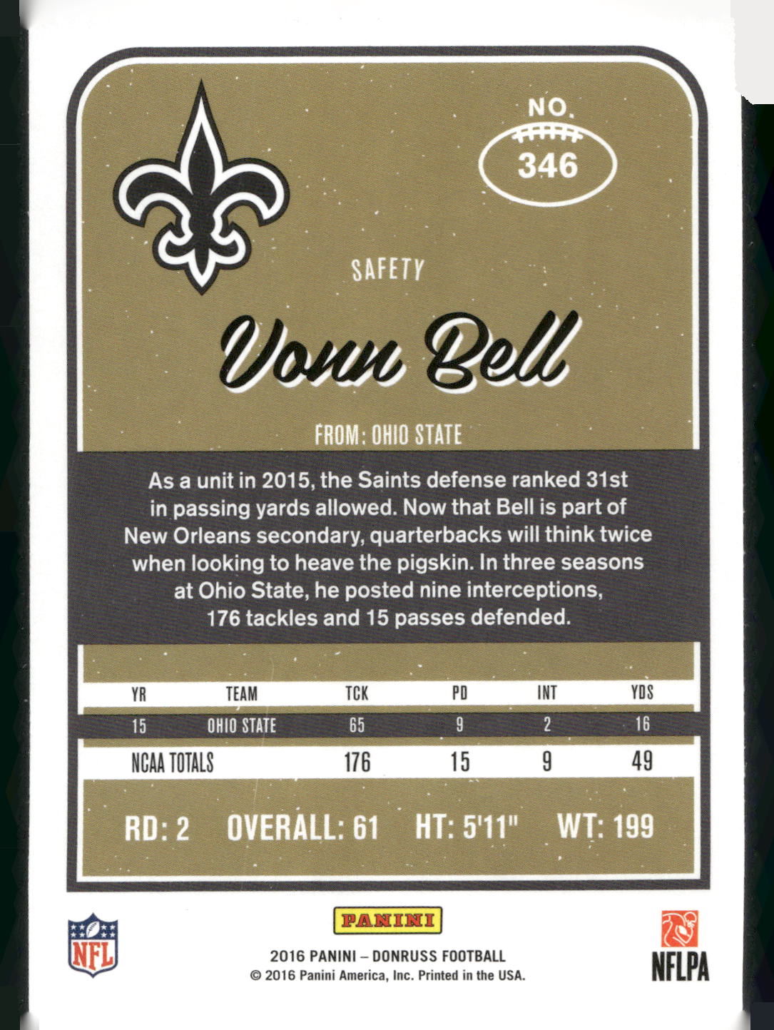 2016 Donruss #346 Vonn Bell