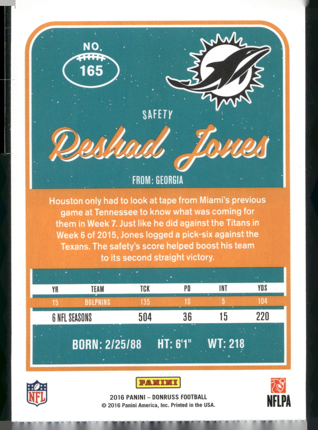2016 Donruss #165 Reshad Jones