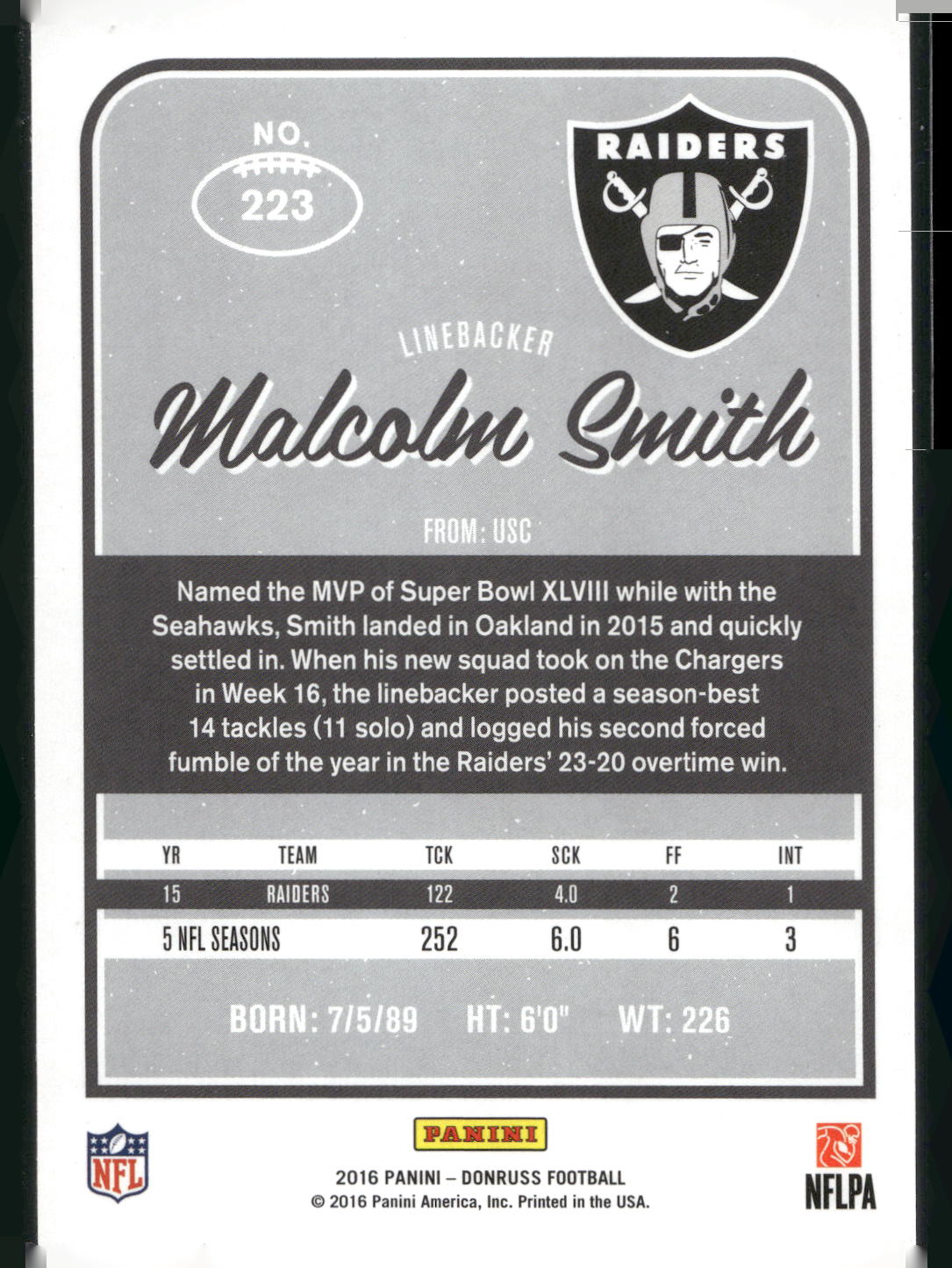 2016 Donruss #223 Malcolm Smith