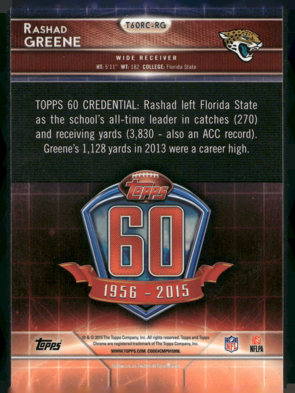 2015 Topps Chrome #T60RC-RG Rashad Greene 60th Anniversary Rookies