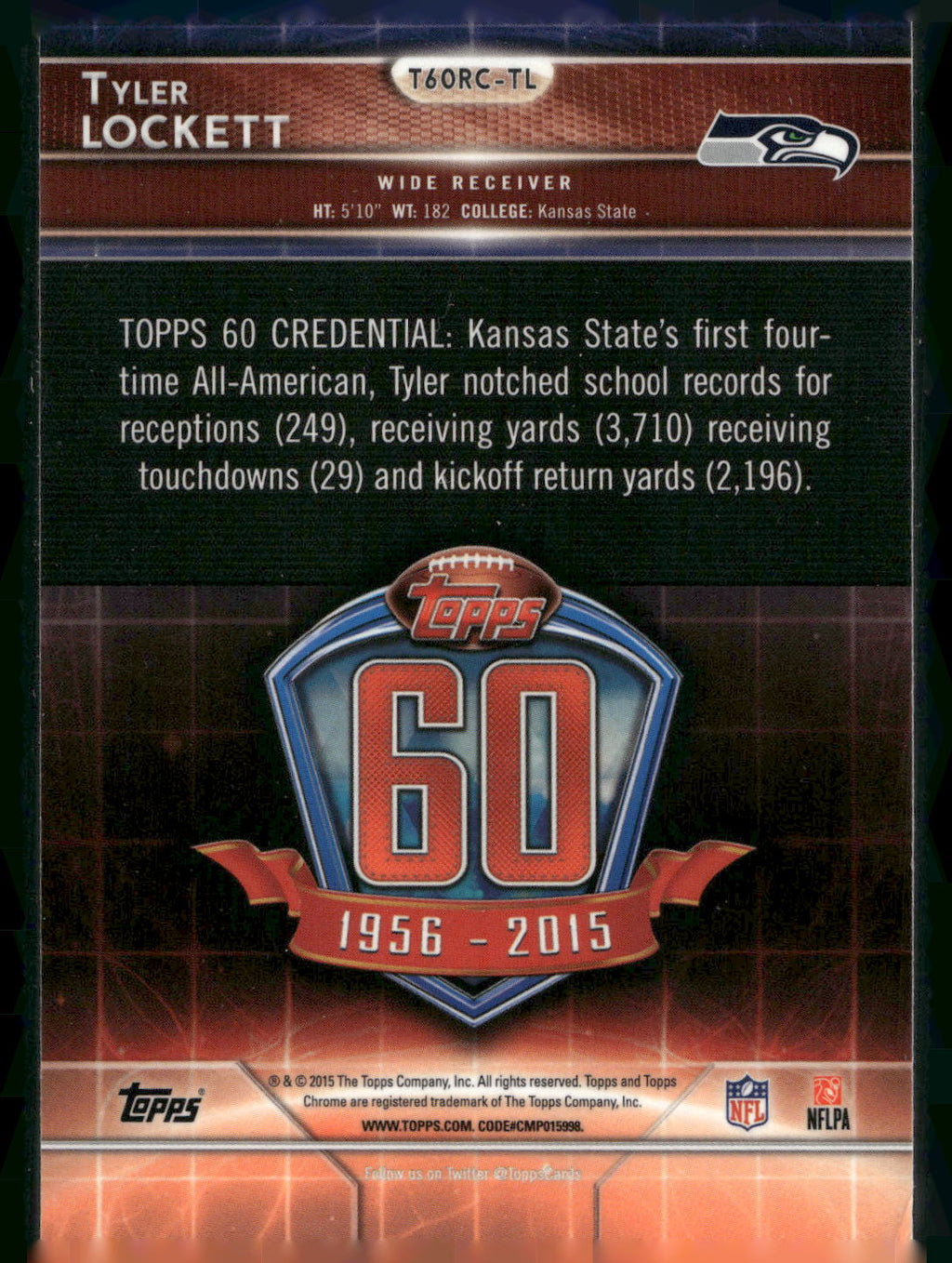 2015 Topps Chrome #T60RC-TL Tyler Lockett 60th Anniversary Rookies