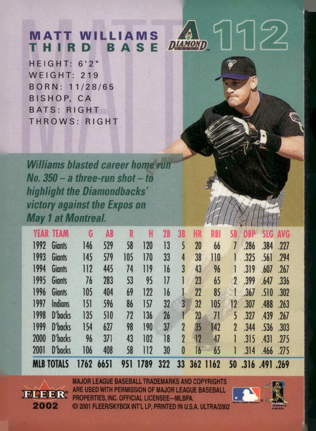 2002 Ultra #112 Matt Williams