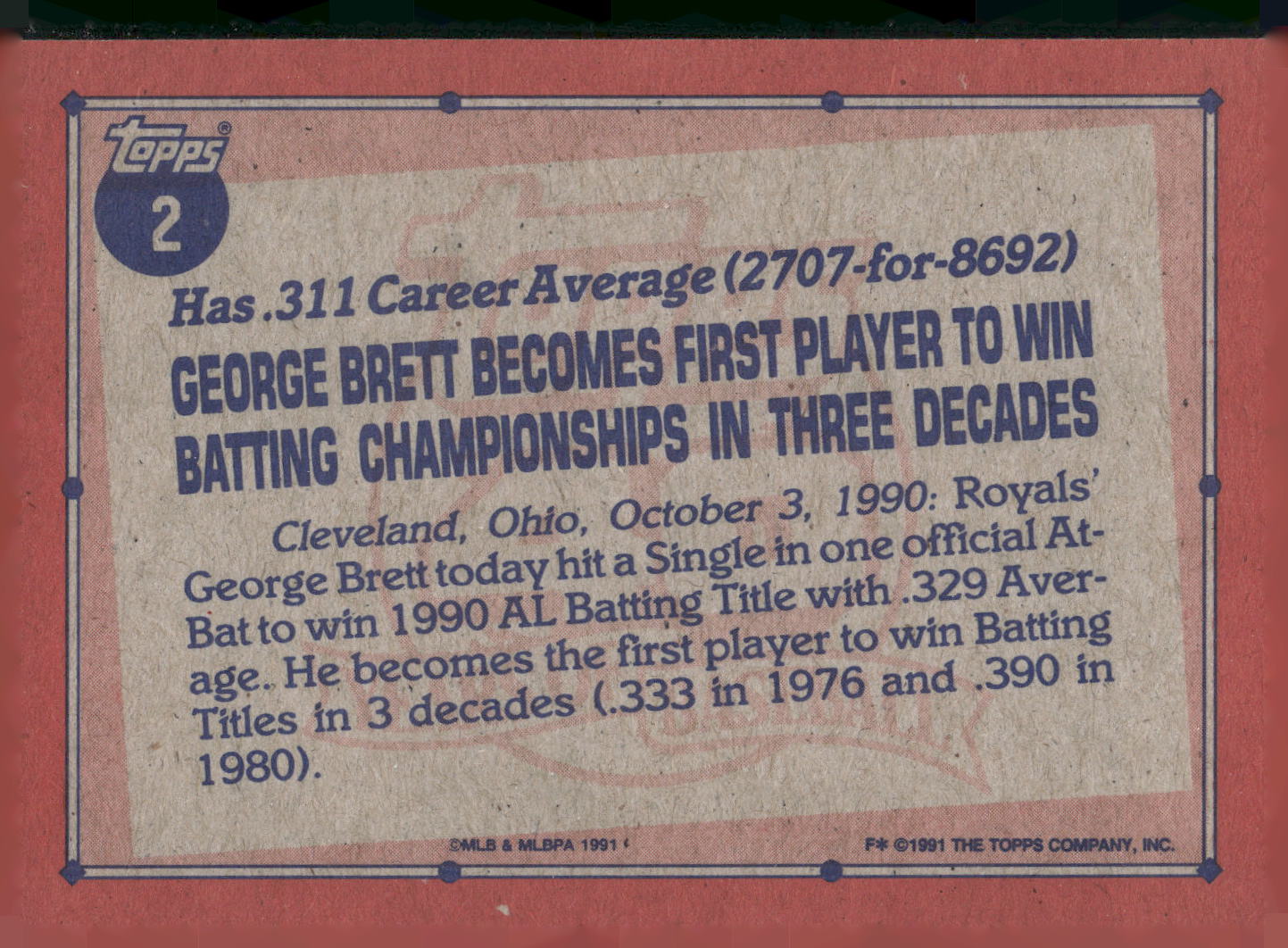 1991 Topps #2 George Brett