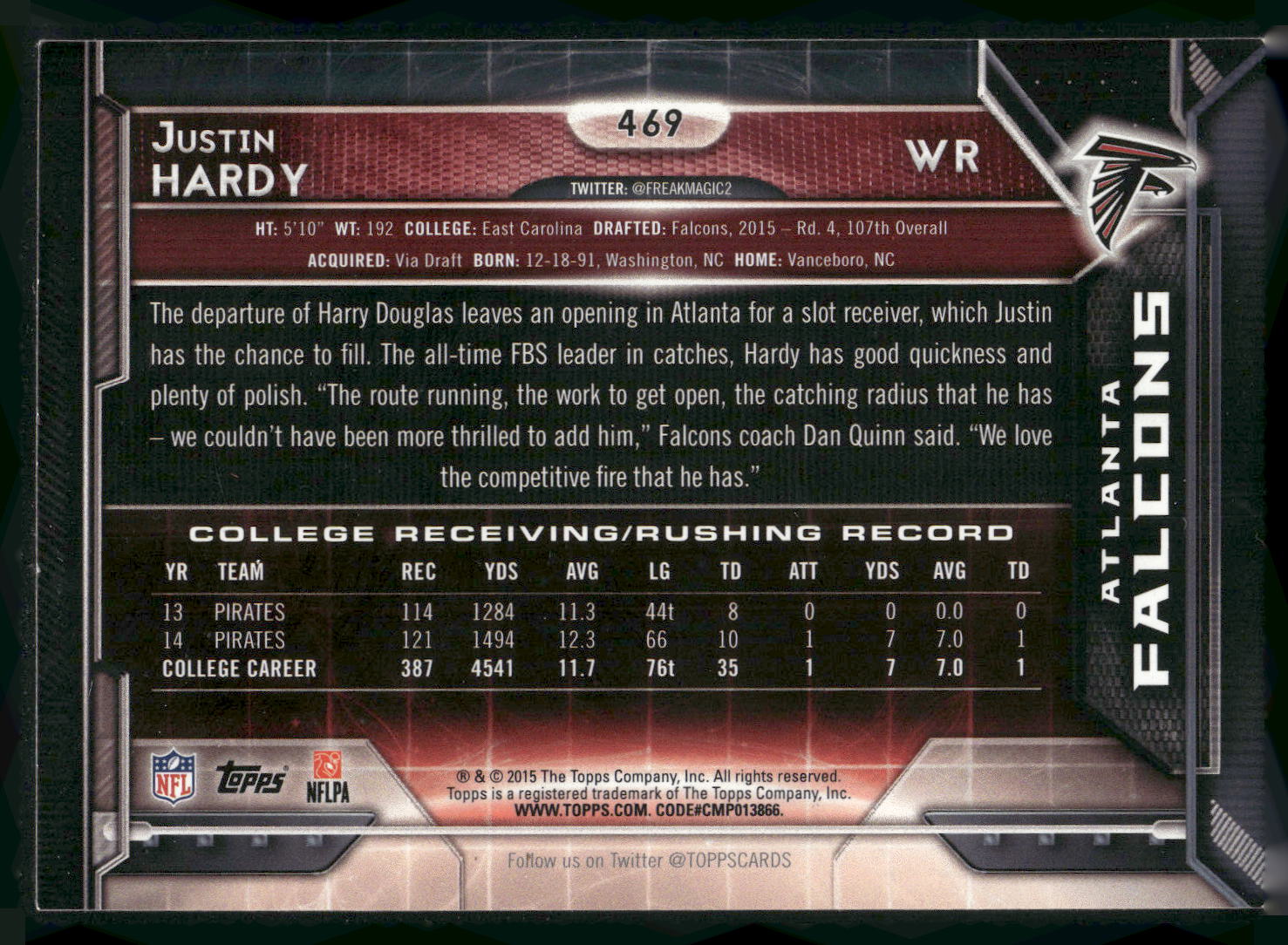 2015 Topps #469 Justin Hardy