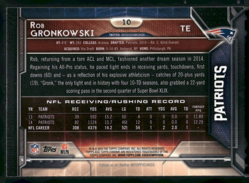 2015 Topps Chrome #10 Rob Gronkowski