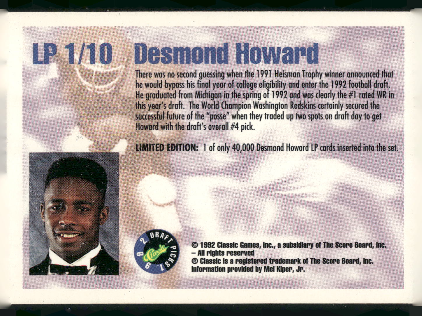1992 Classic Draft Picks #LP1 Desmond Howard Limited Prints