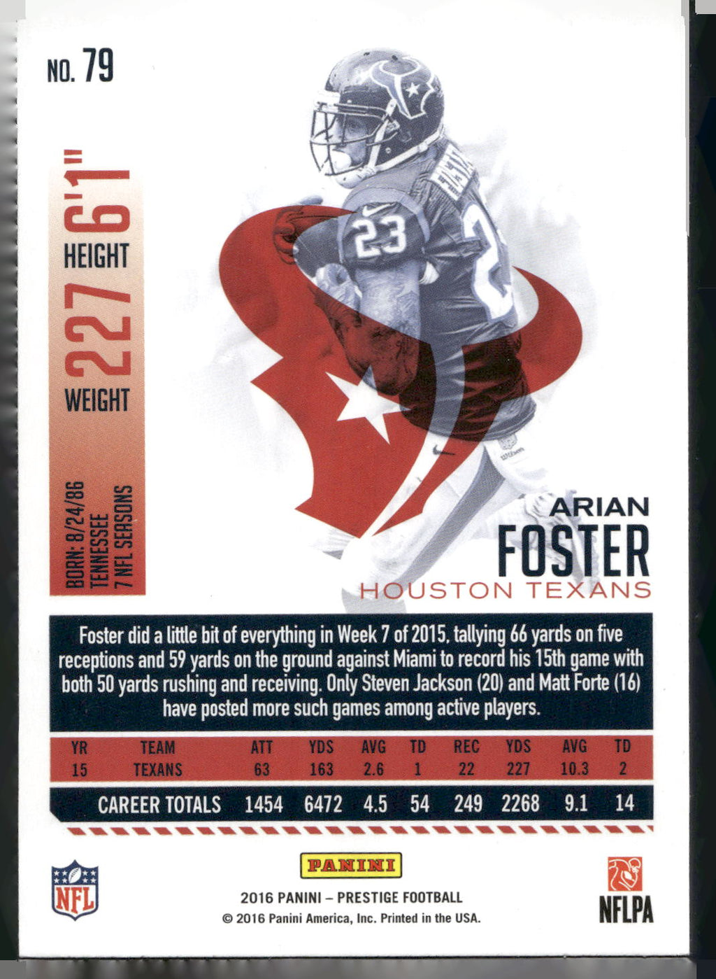 2016 Panini Prestige #79 Arian Foster