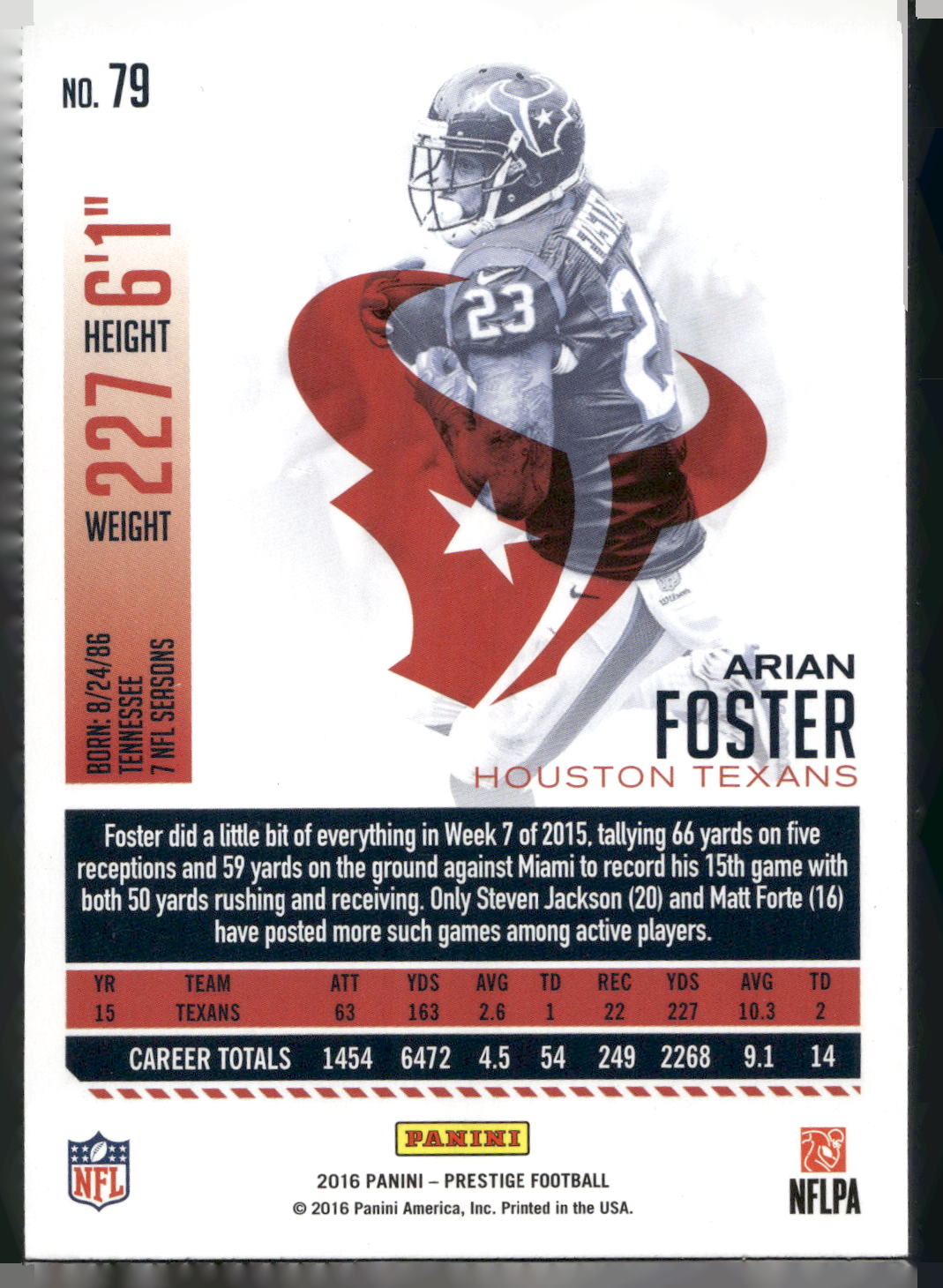 2016 Panini Prestige #79 Arian Foster