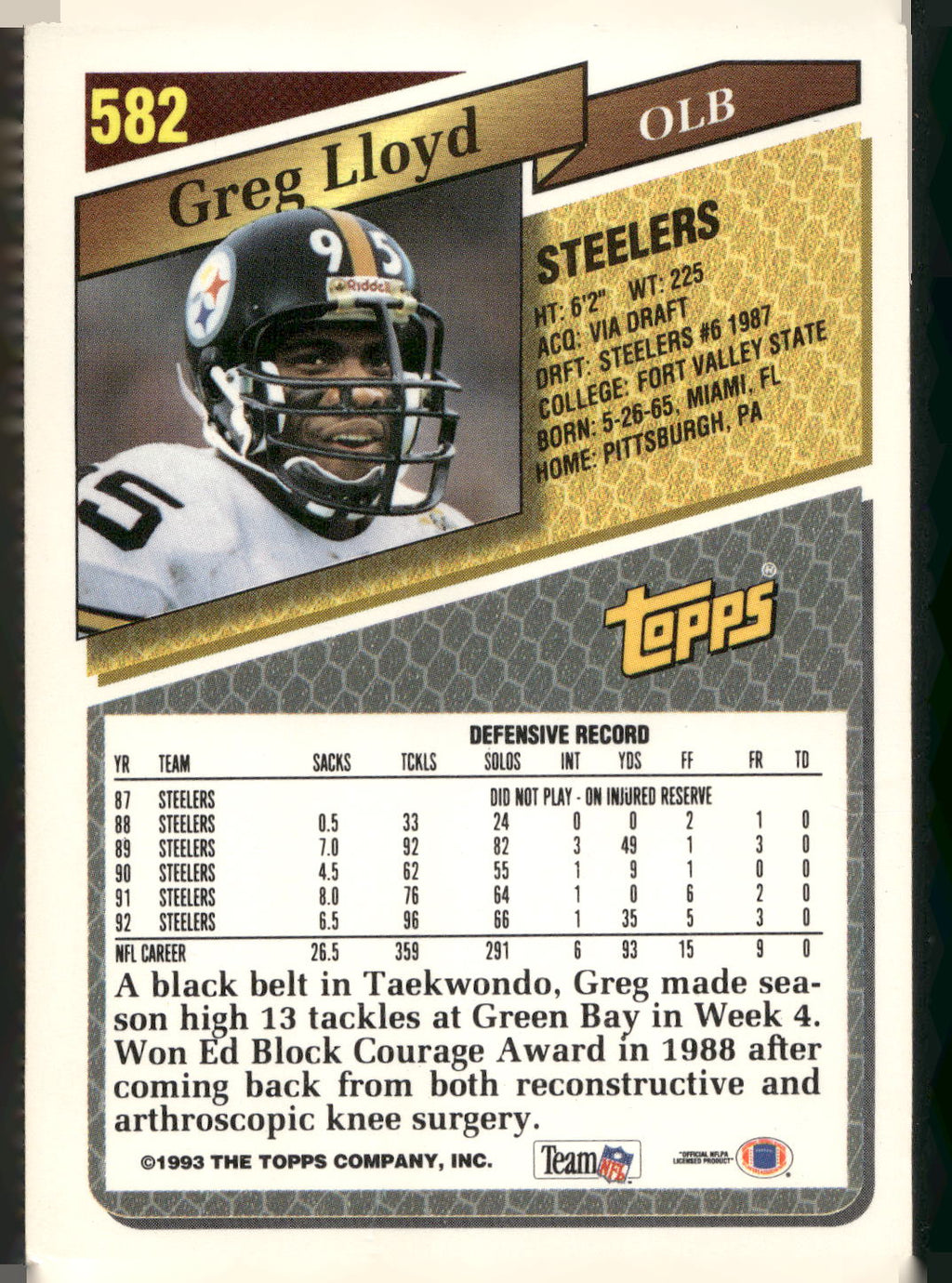 1993 Topps #582 Greg Lloyd