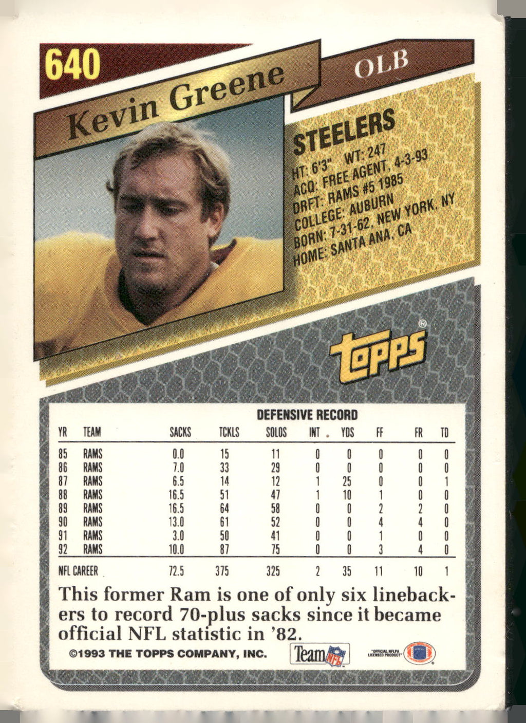 1993 Topps #640 Kevin Greene