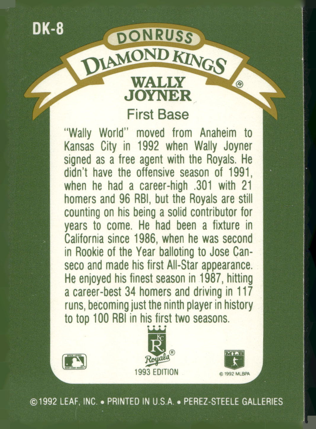 1993 Donruss #DK-8 Wally Joyner Diamond Kings