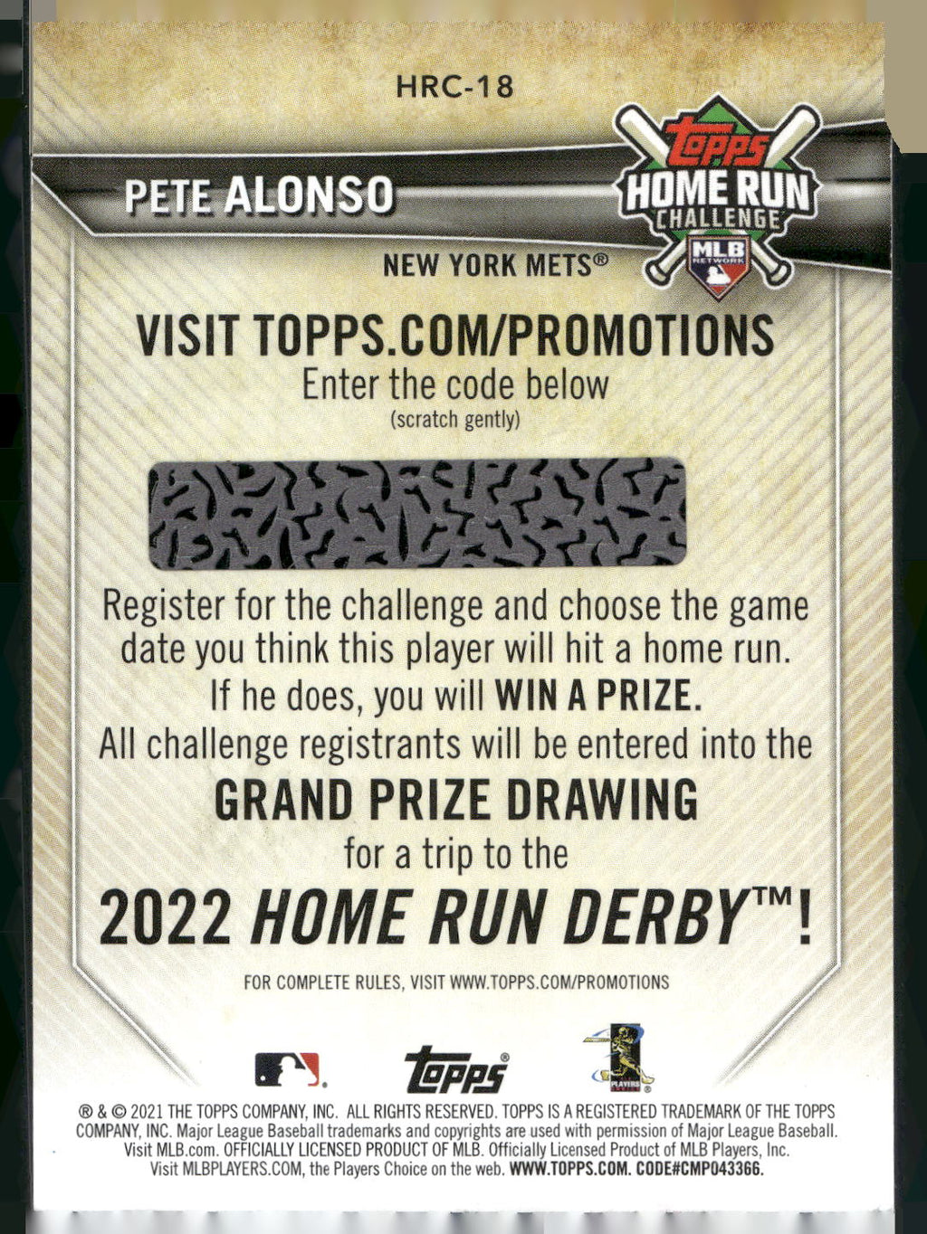 2021 Topps #HRC-18 Pete Alonso Home Run Challenge (Series One)