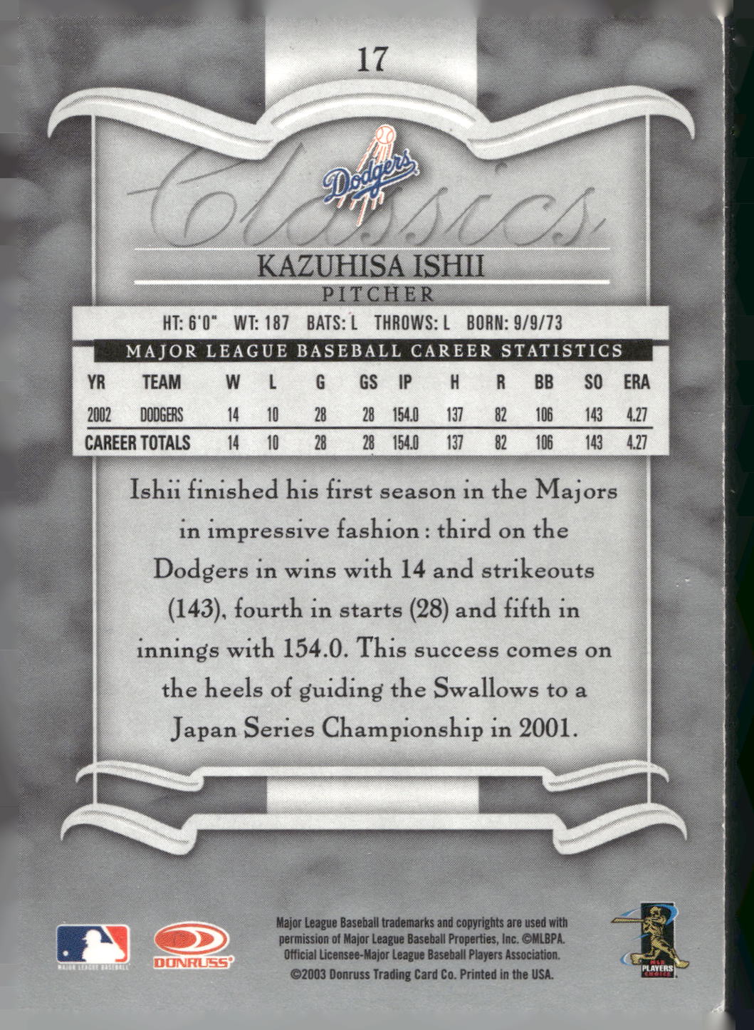 2003 Donruss Classics #17 Kazuhisa Ishii