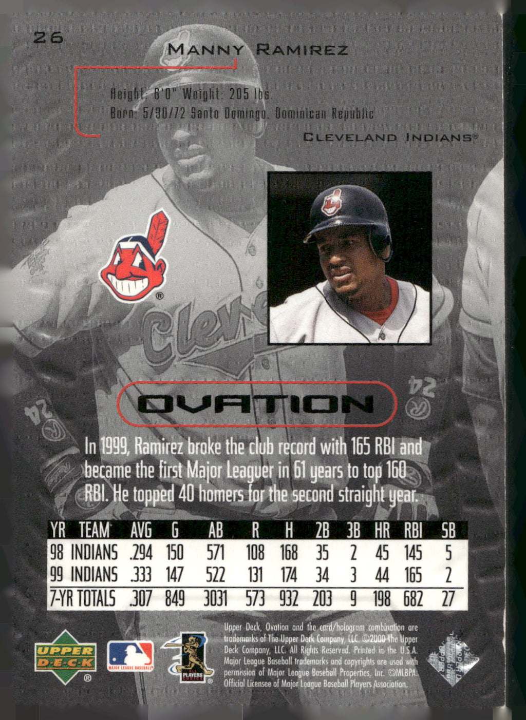 2000 Upper Deck Ovation #26 Manny Ramirez