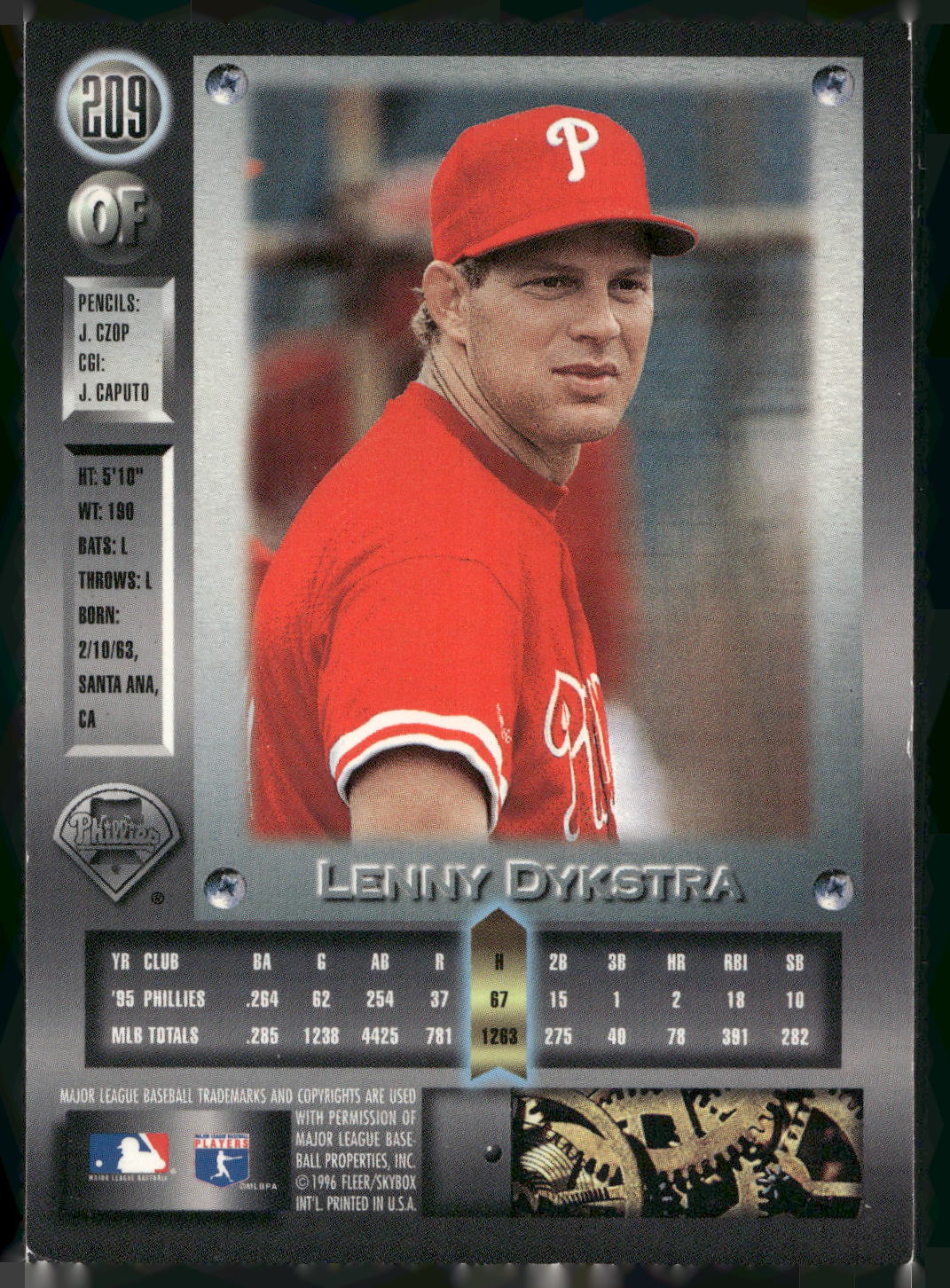 1996 Metal Universe #209 Lenny Dykstra