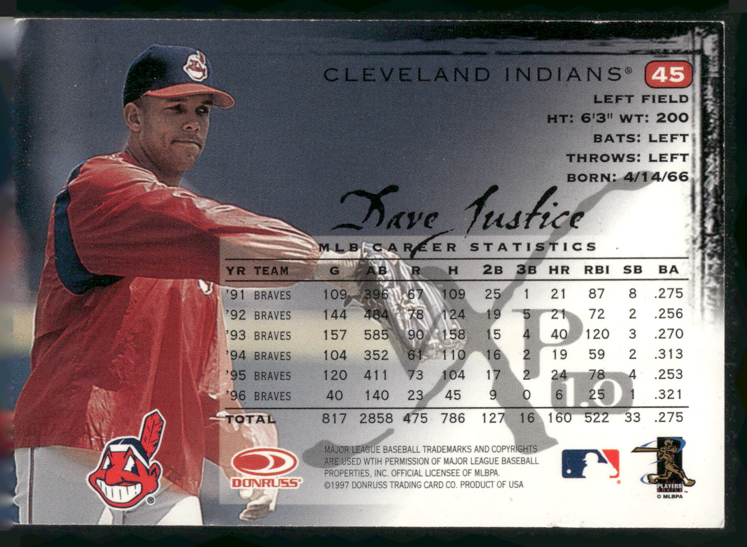 1997 Donruss VxP 1.0 #45 Dave Justice