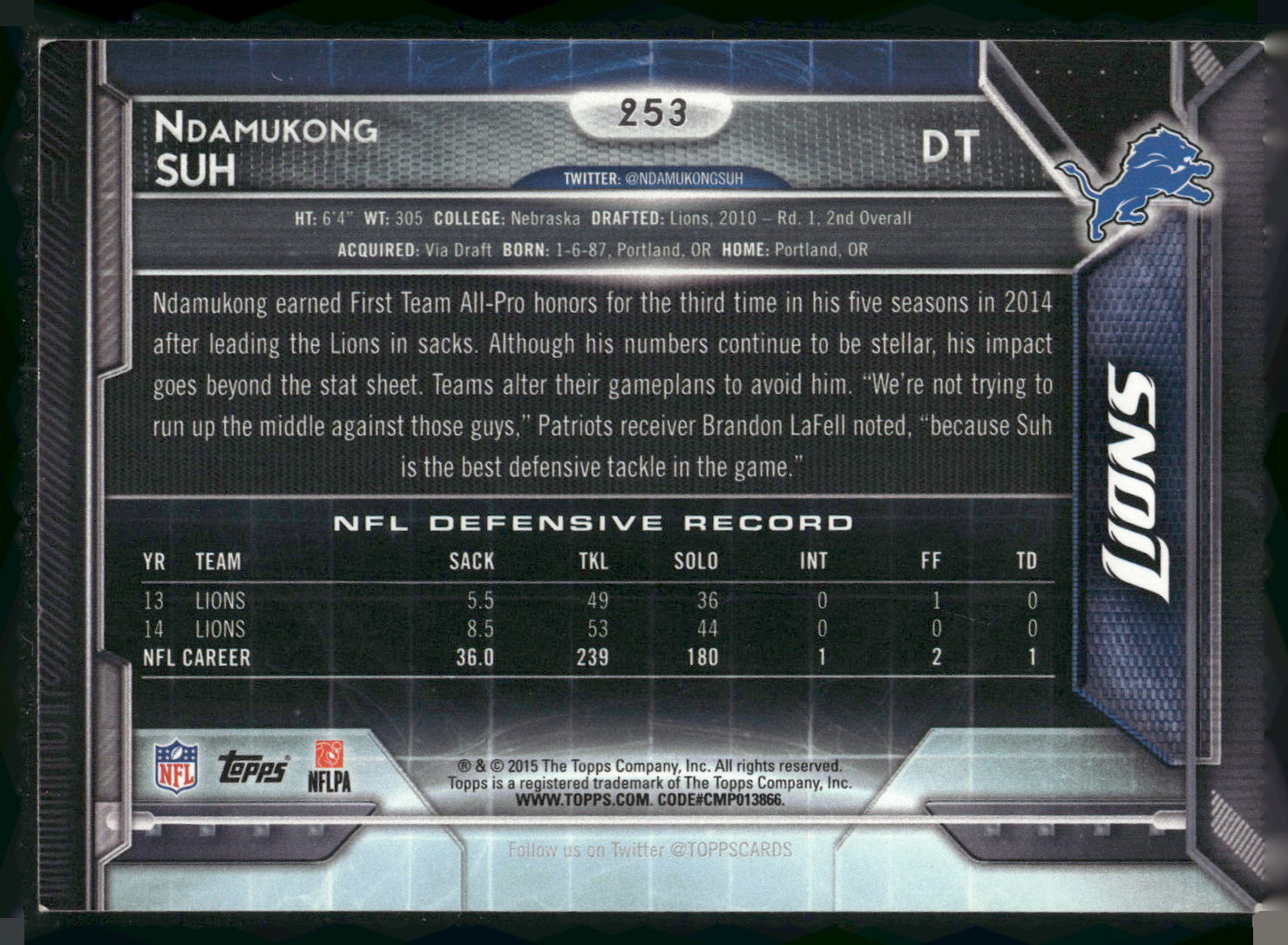 2015 Topps #253 Ndamukong Suh
