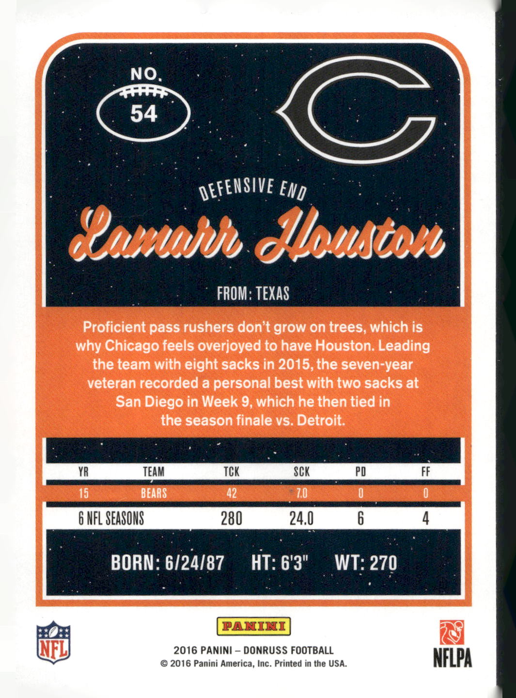 2016 Donruss #54 Lamarr Houston