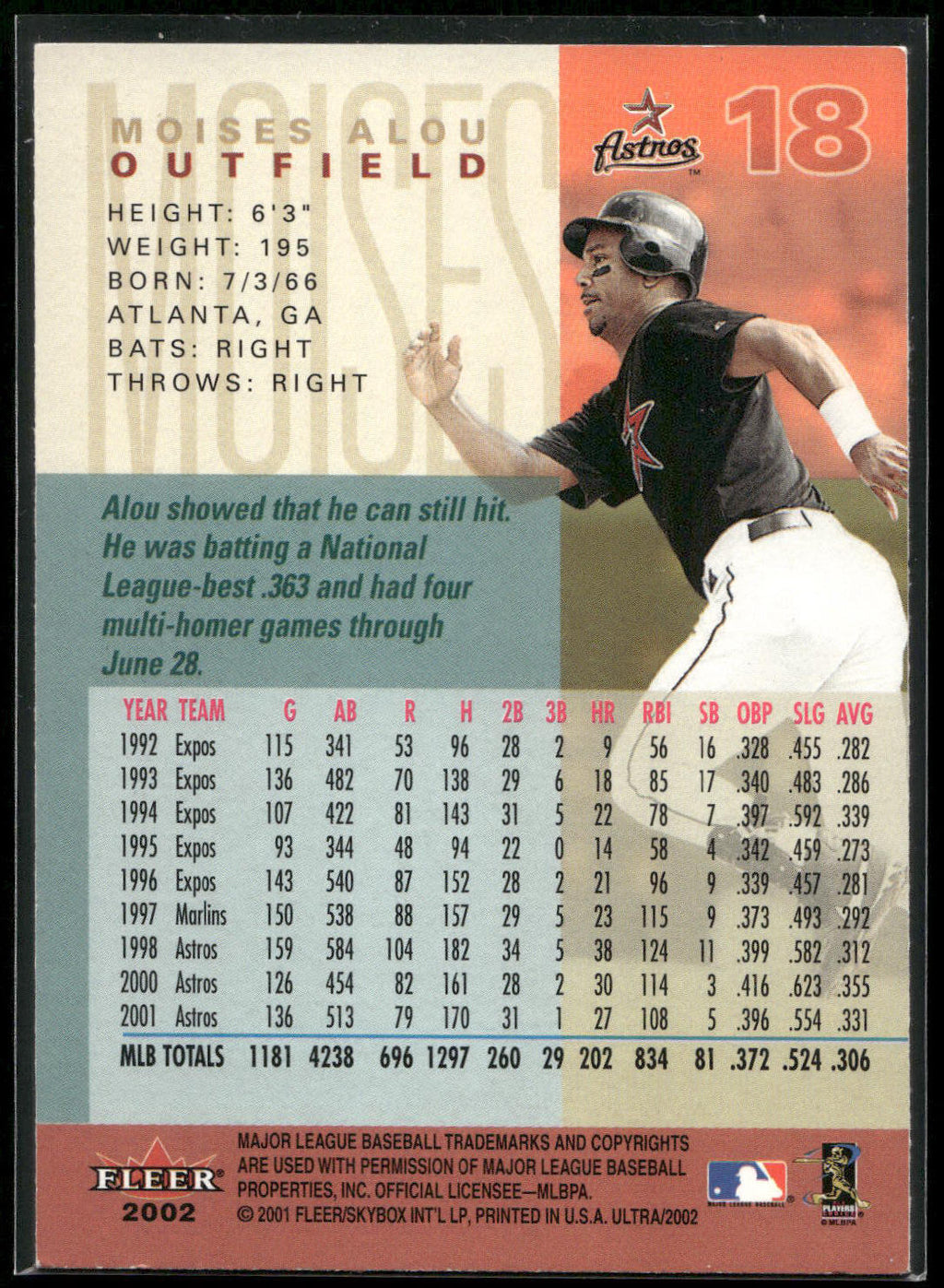 2002 Ultra #18 Moises Alou