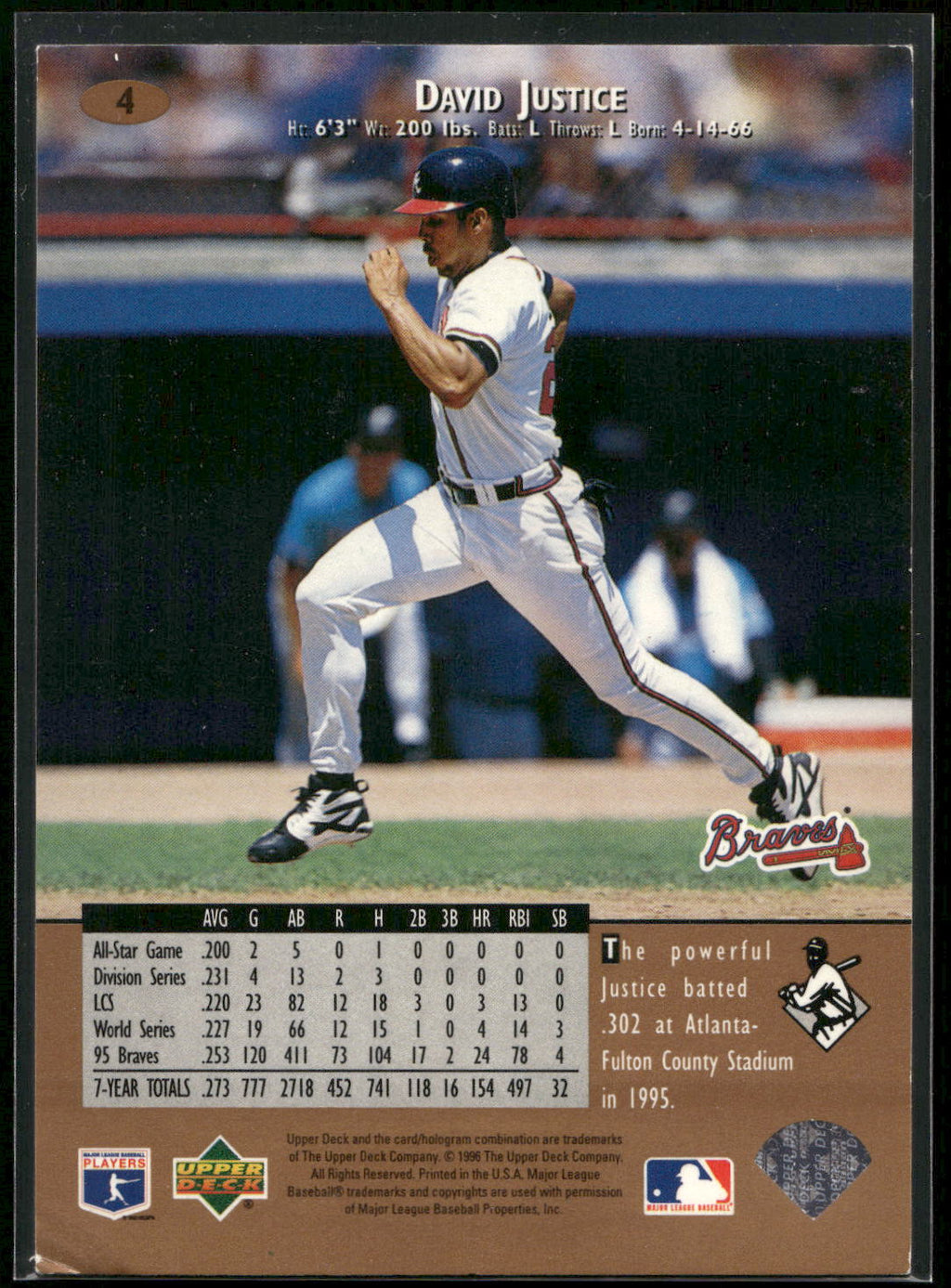 1996 Upper Deck #4 David Justice