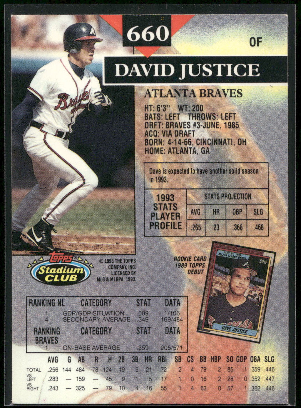 1993 Stadium Club #660 David Justice