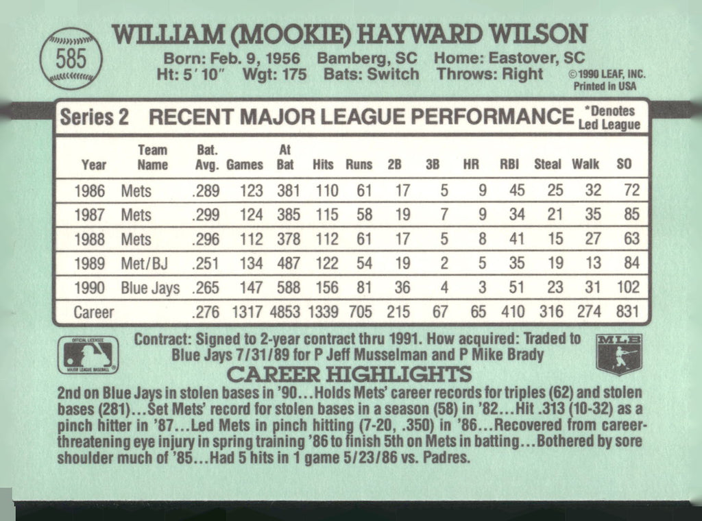 1991 Donruss #585 Mookie Wilson