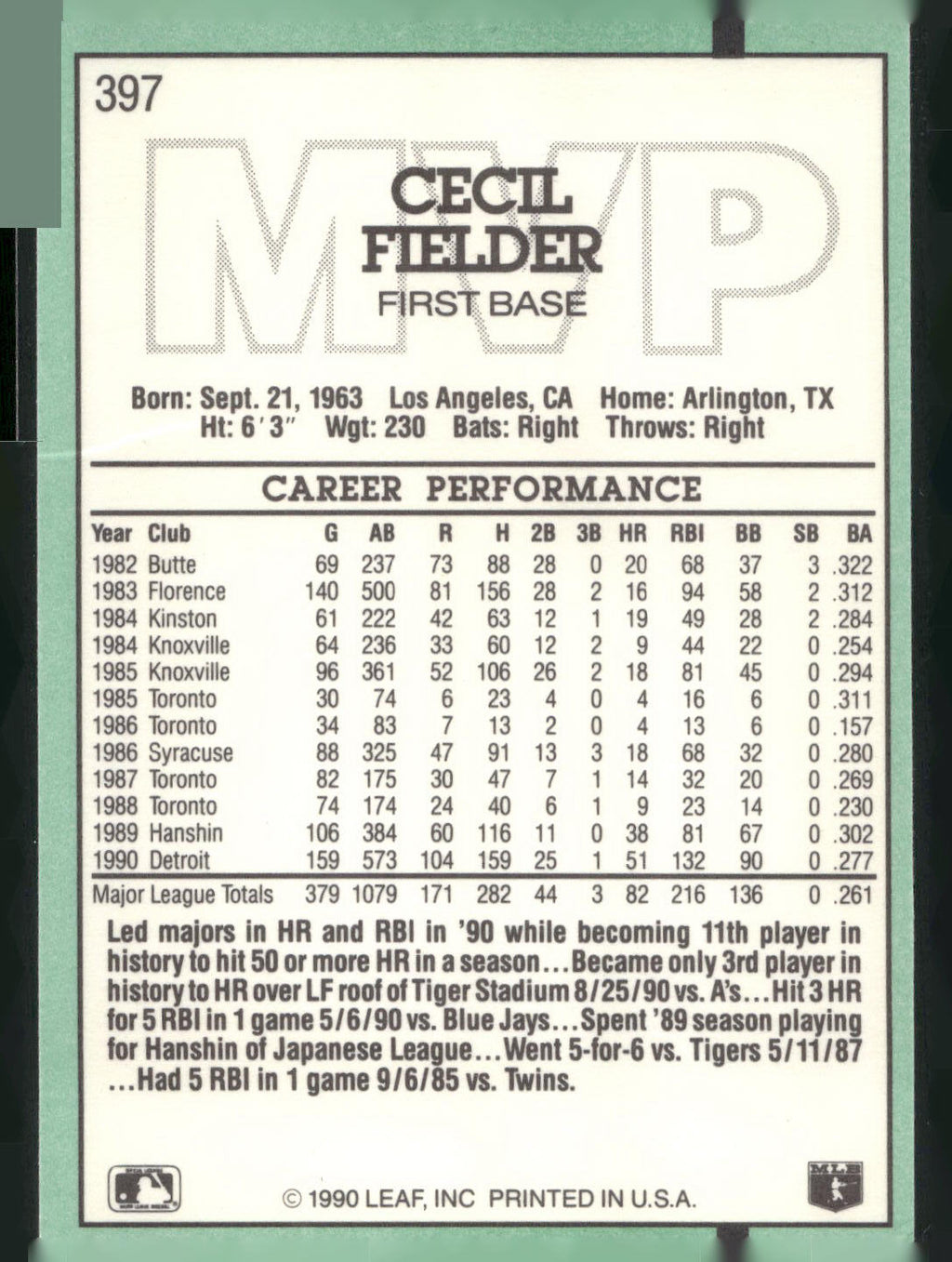 1991 Donruss #397 Cecil Fielder