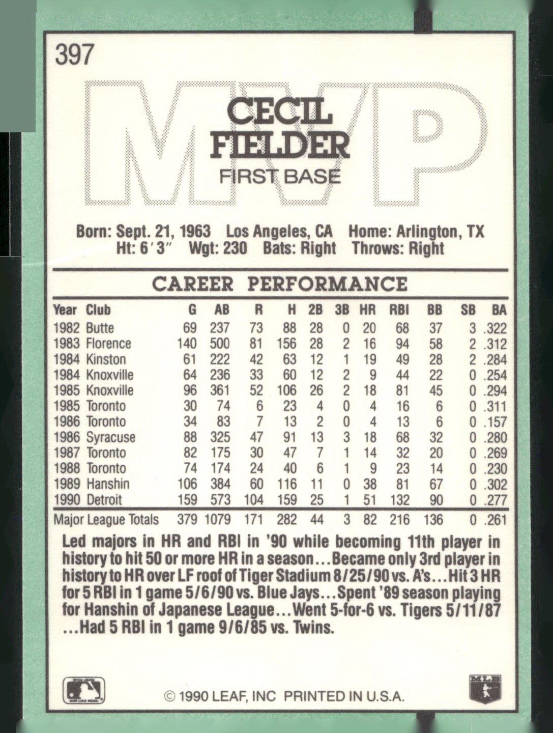 1991 Donruss #397 Cecil Fielder