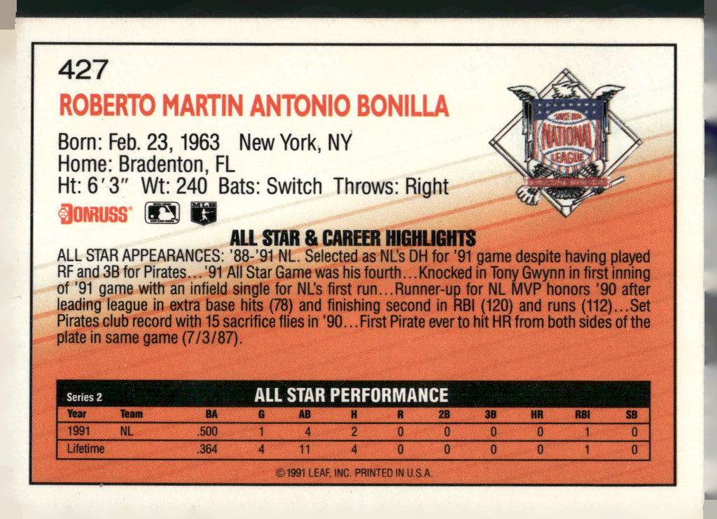 1992 Donruss #427 Bobby Bonilla