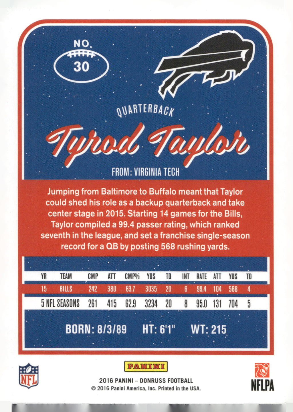 2016 Donruss #30 Tyrod Taylor