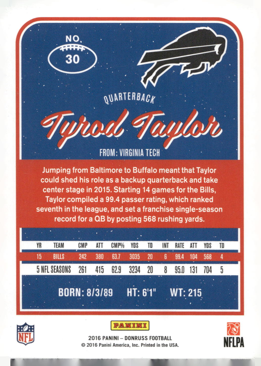 2016 Donruss #30 Tyrod Taylor