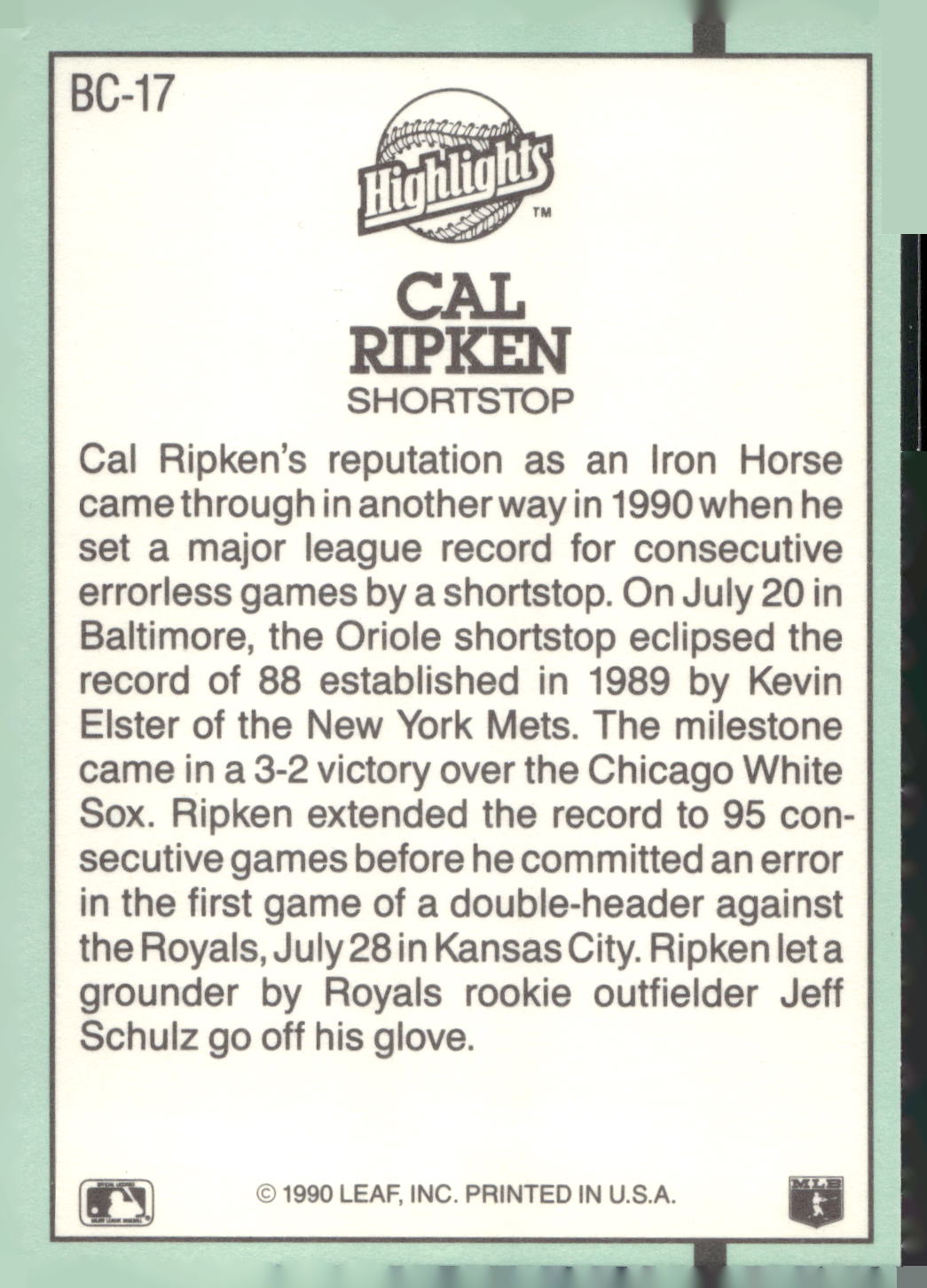 1991 Donruss #BC-17 Cal Ripken Jr. Bonus Cards