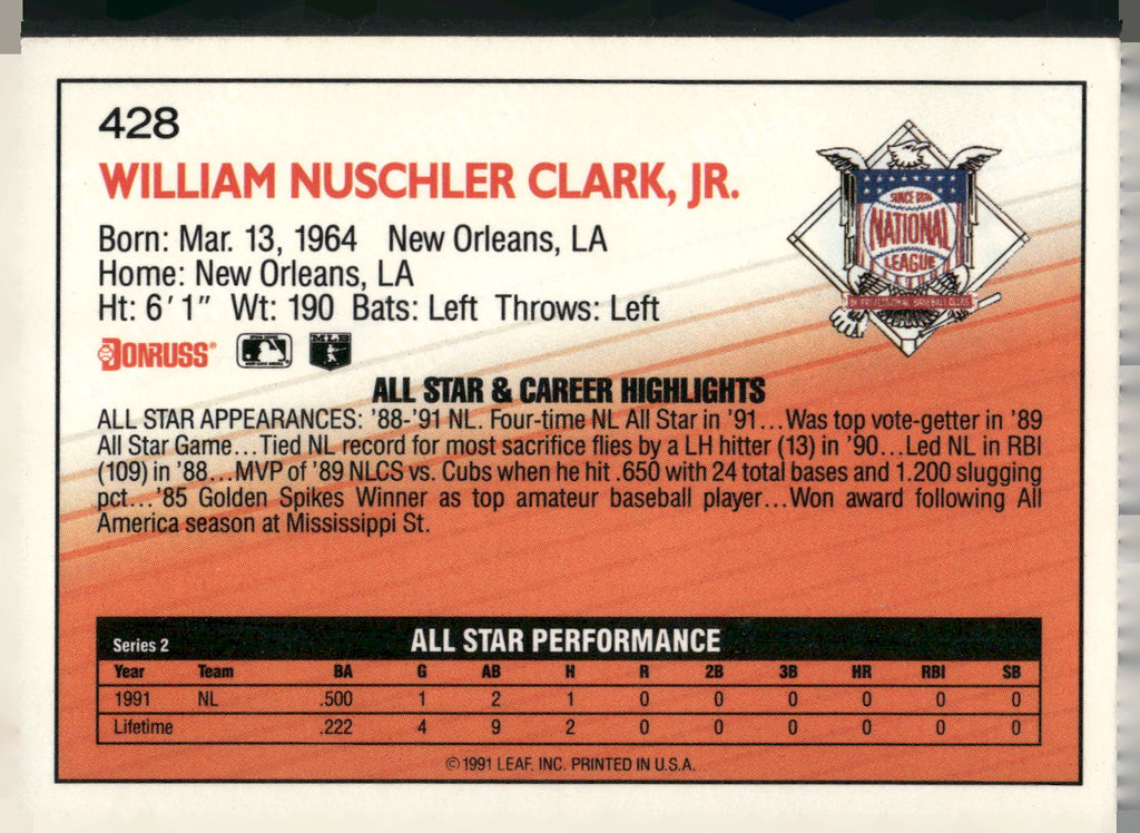 1992 Donruss #428 Will Clark