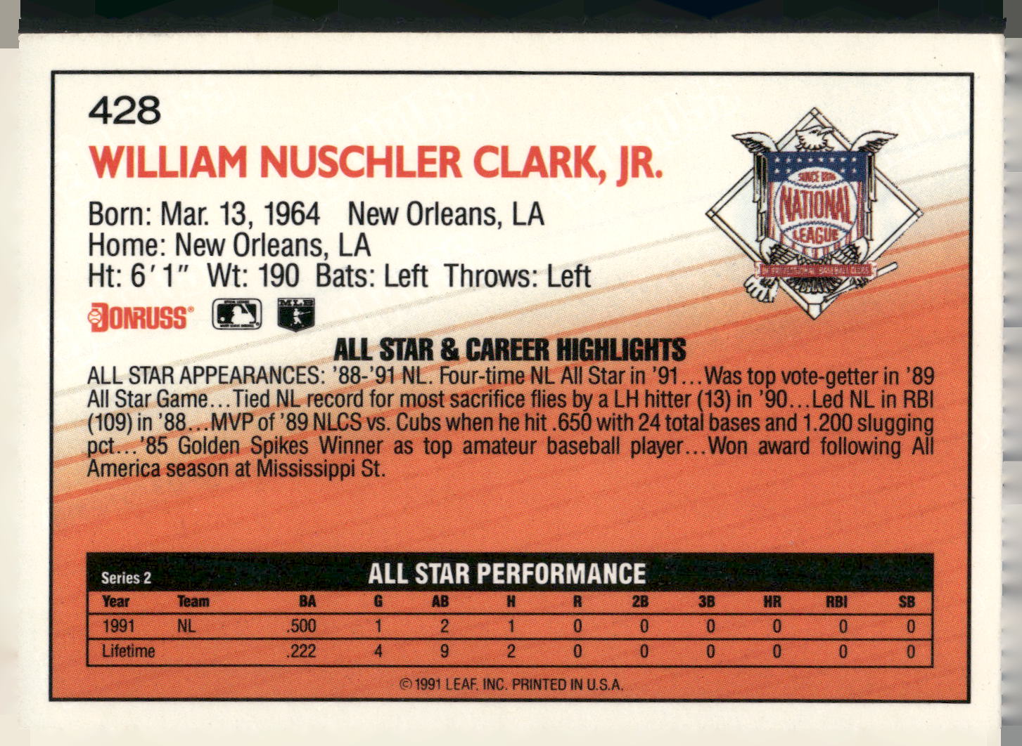 1992 Donruss #428 Will Clark