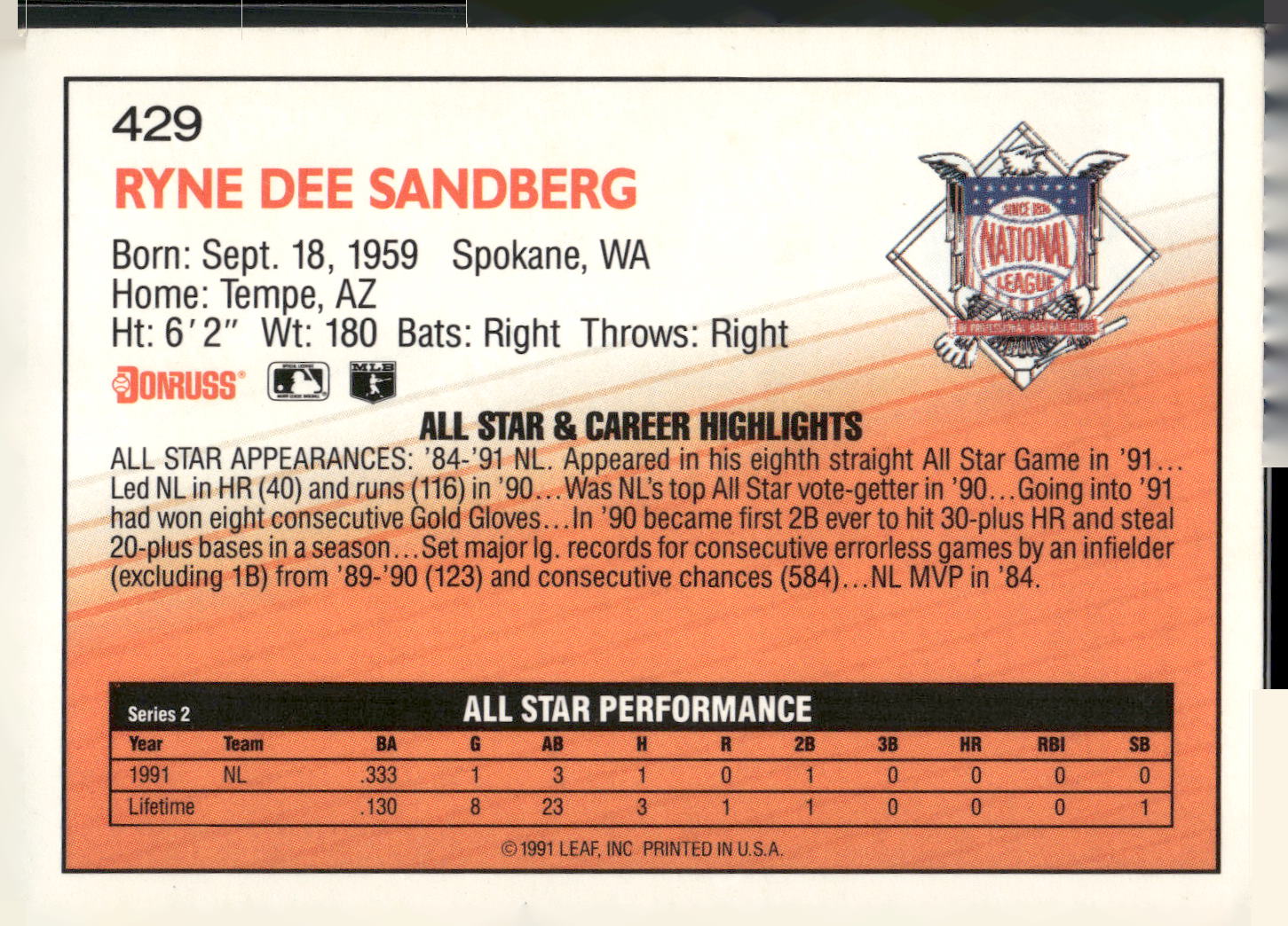 1992 Donruss #429 Ryne Sandberg