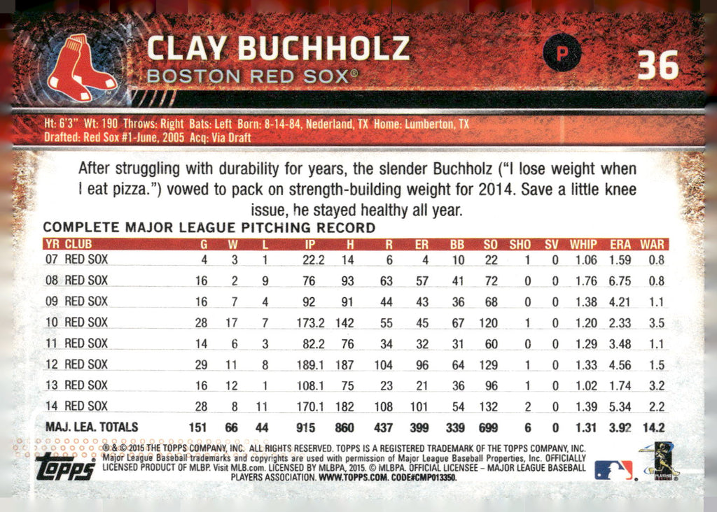 2015 Topps Opening Day #36 Clay Buchholz