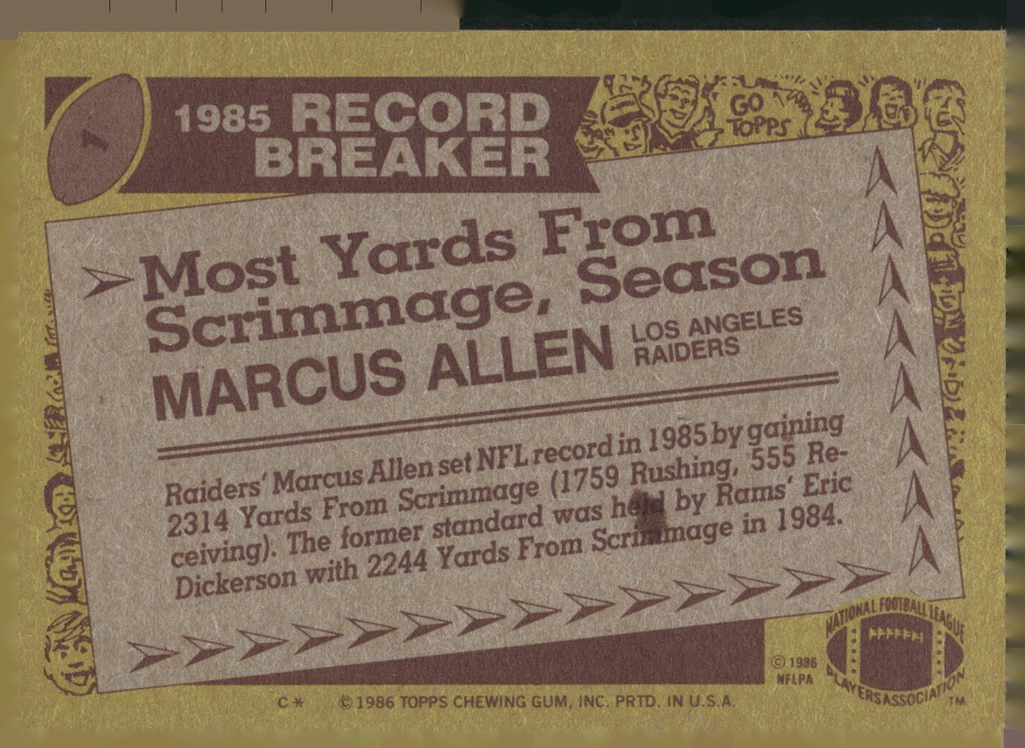 1986 Topps #1 Marcus Allen